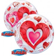 Red Hearts & Filigree Bubble Balloon 
